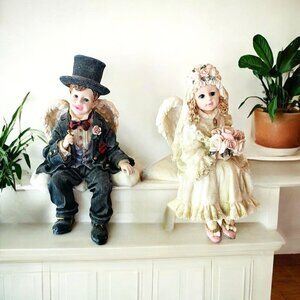 Boyds Bears Bride And Groom Wee Folkstone Collection Set Of 2 Mantle Sitters VG